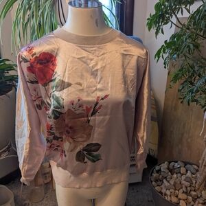 NWOT Sioni Floral Satin Front Dolman Slv Swtr Back Sz Lg
